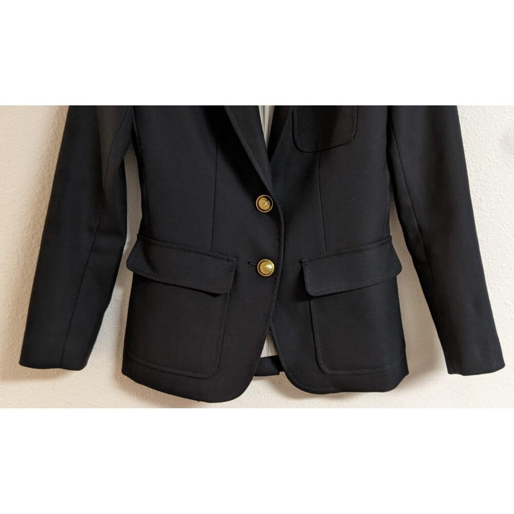 Women's J.CREW 100% Wool Navy Blue SCHOOLBOY 2 Button Blazer 00 Petite - Picture 4 of 15